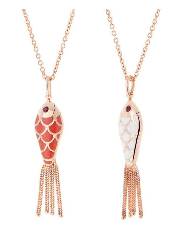 FISH FOR LOVE PENDANT CORAL AND IVORY RUBIES - Millo 