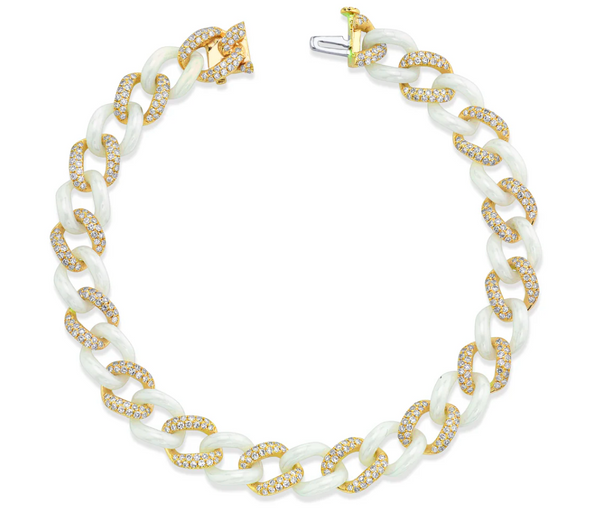 READY TO SHIP DIAMOND PAVE & WHITE CERAMIC MEDIUM LINK BRACELET - Millo 
