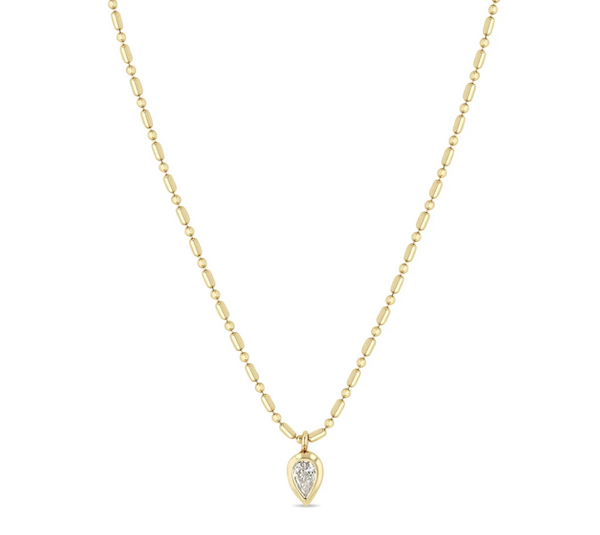 14KT PEAR DIAMOND TUBE BAR CHAIN NECKLACE - Millo 