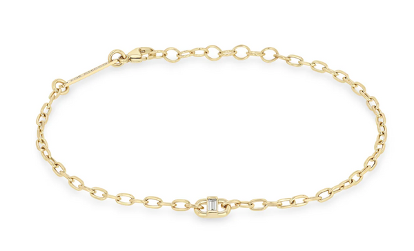 14K BAGUETTE DIAMOND OPEN LINK SQUARE OVAL CHAIN BRACELET - Millo 