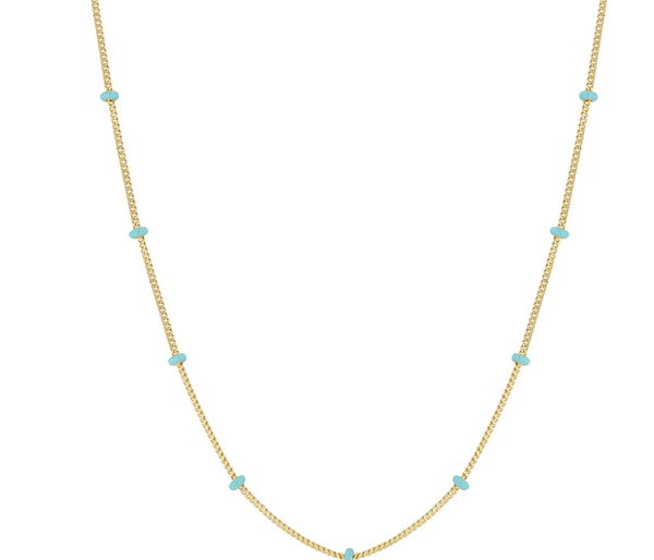 14K GOLD TURQUOISE ENAMEL SATELLITE CHAIN NECKLACE - Millo 
