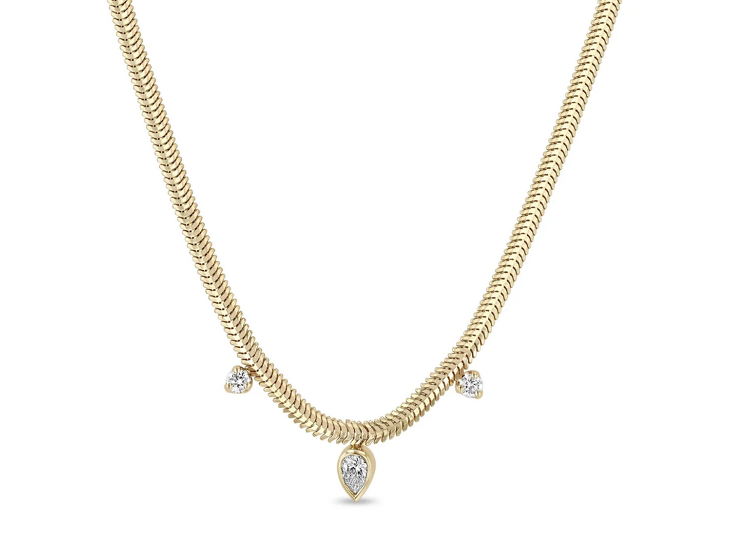 14KT PEAR & PRONG DIAMOND SNAKE CHAIN NECKLACE - Millo 
