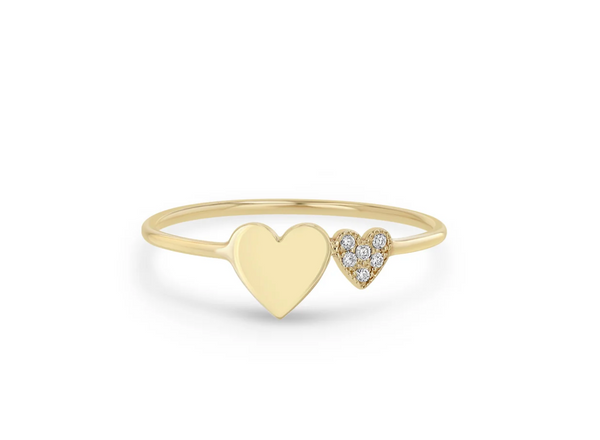 14KT MIXED MIDI & ITTY BITTY PAVÉ DIAMOND HEART RING - Millo 