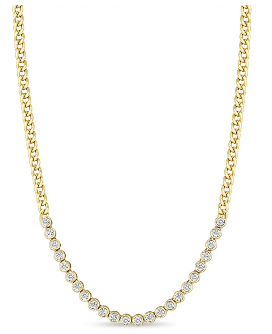 14K DIAMOND BEZEL TENNIS SEGMENT SMALL CURB CHAIN NECKLACE - Millo 