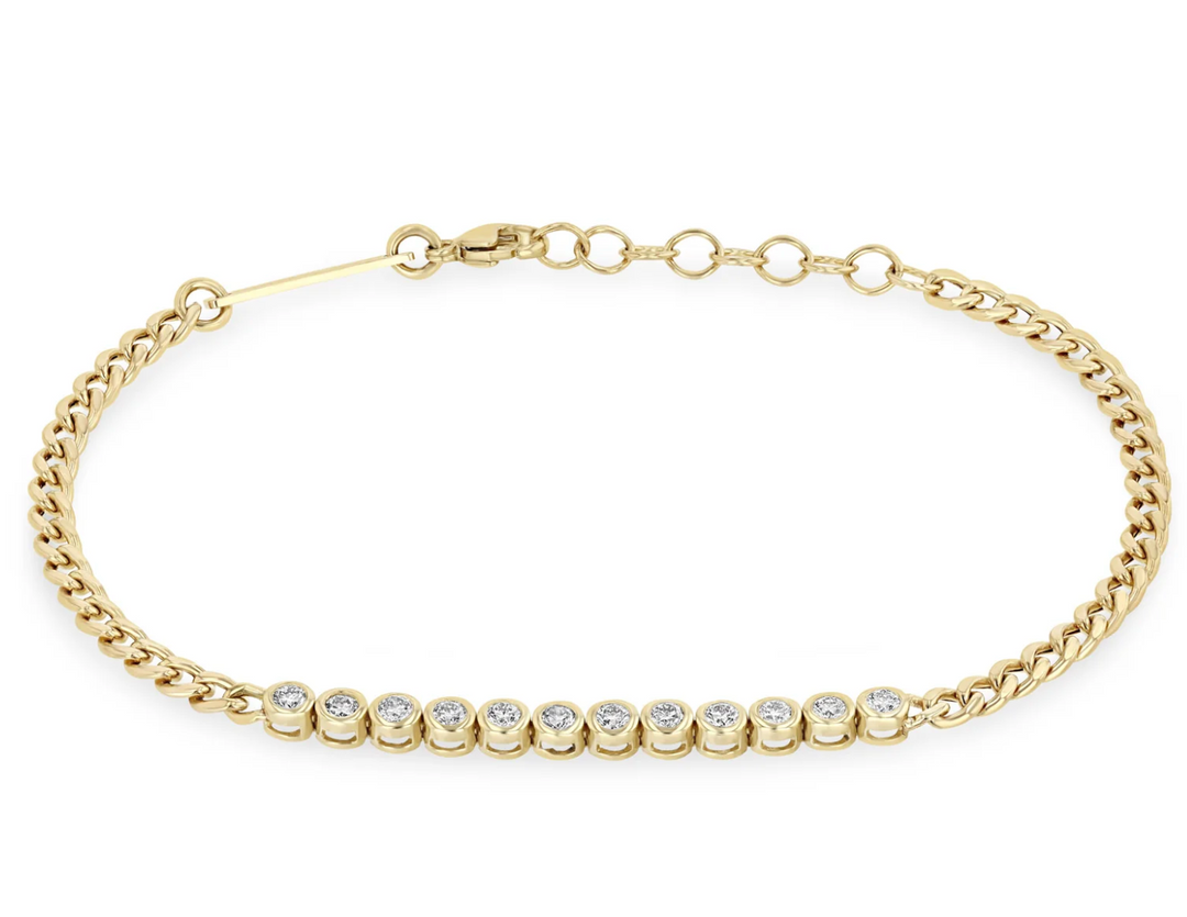 14K DIAMOND BEZEL TENNIS SEGMENT CURB CHAIN BRACELET - Millo 