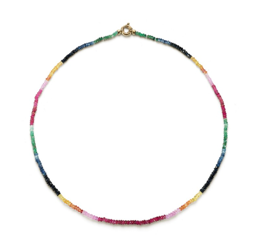 RAINBOW SAPPHIRE, RUBY AND EMERALD BEADED NECKLACE