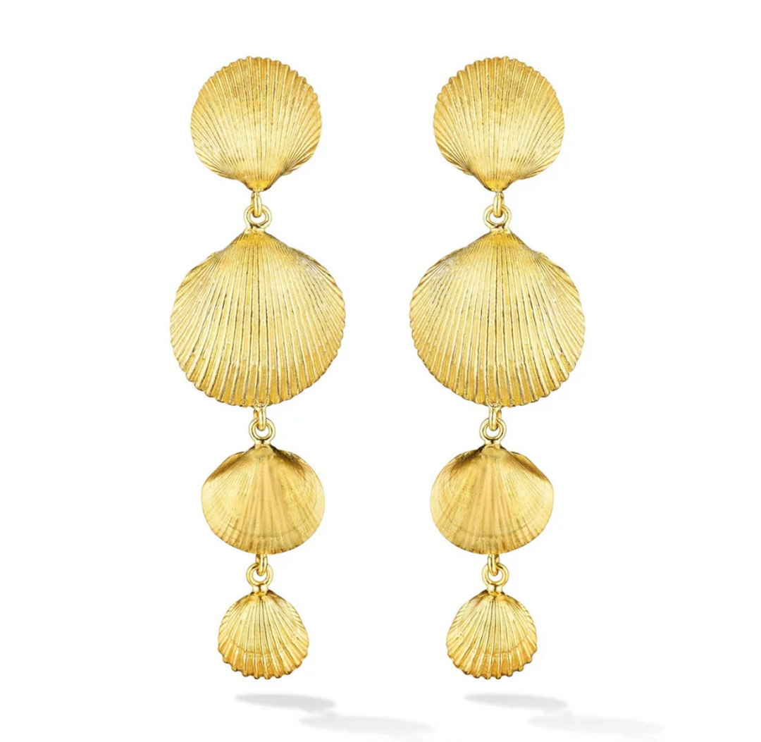 Yellow Gold Shell Drop Earrings