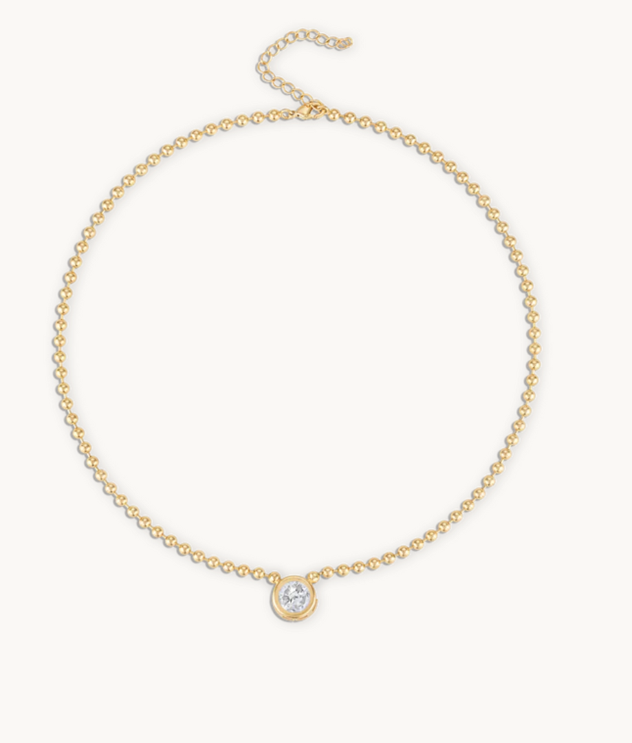 3MM CRYSTAL GOLD BALL CHAIN NECKLACE