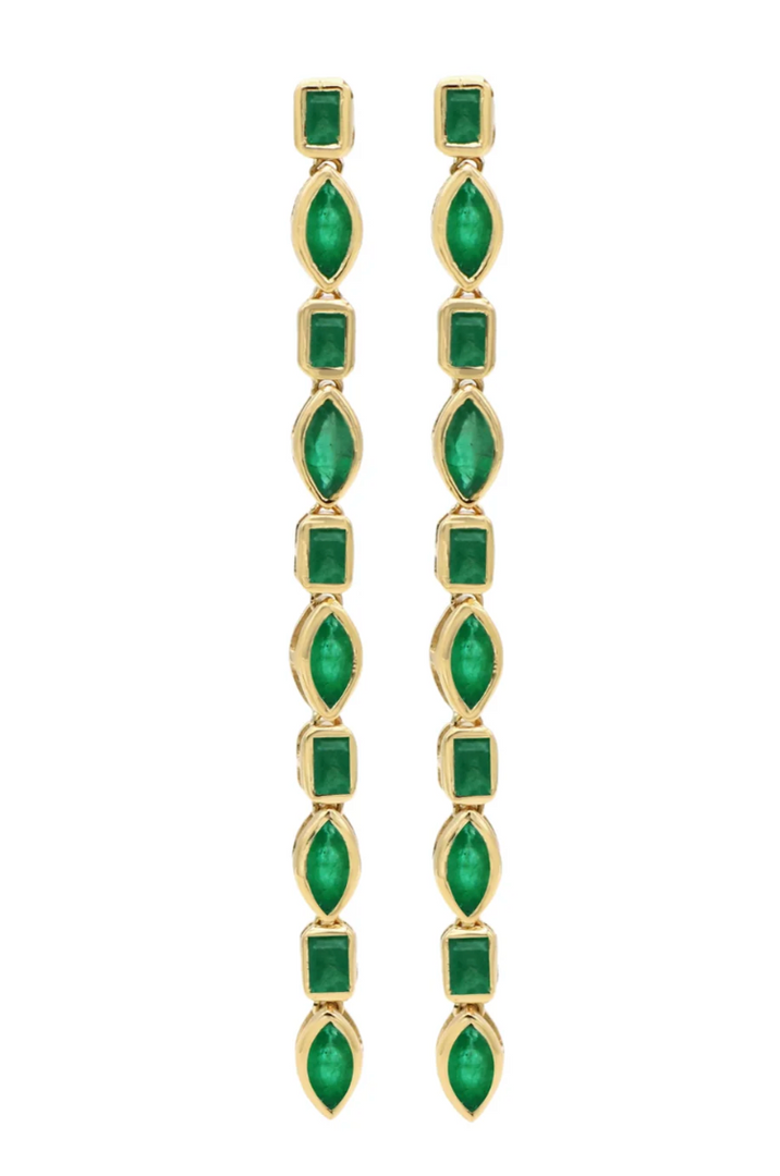 ALTERNATING EMERALD LINEAR EARRINGS