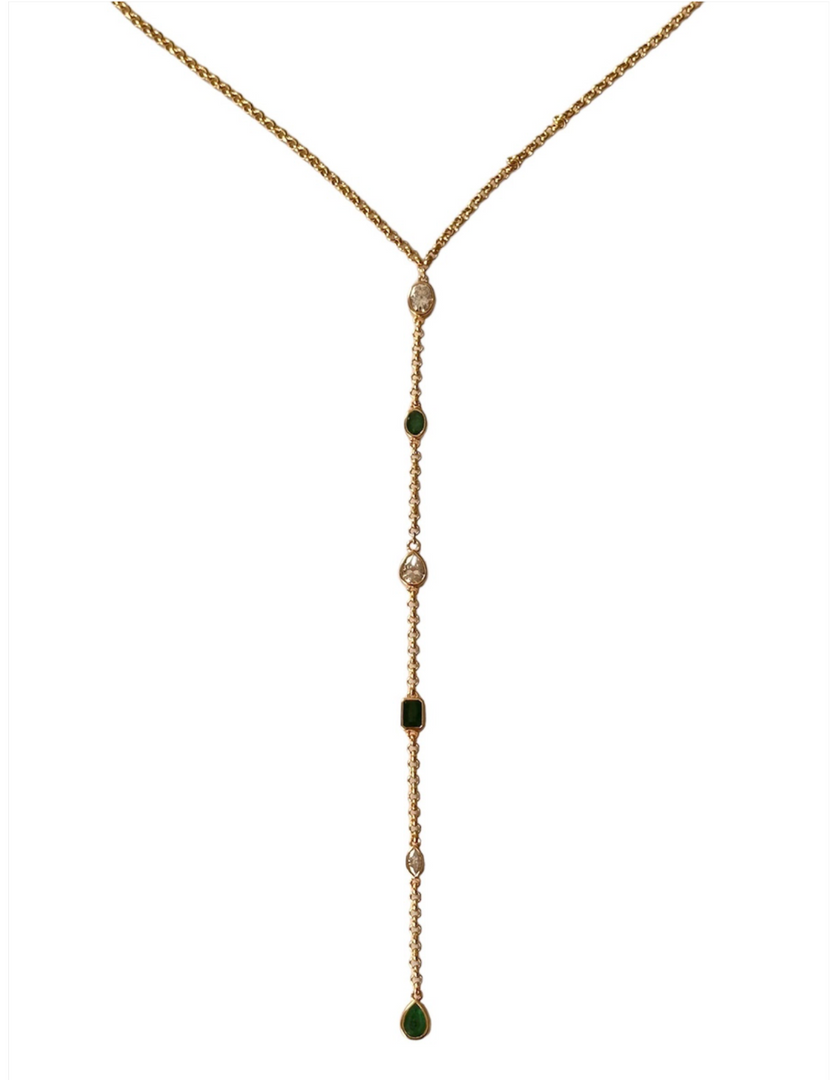 Emerald and Moissanite lariat