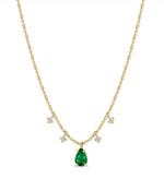 Load image into Gallery viewer, 14K PEAR EMERALD PENDANT &amp; DANGLING DIAMONDS TUBE BAR CHAIN NECKLACE
