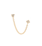 Load image into Gallery viewer, 14K MIXED DIAMOND DOUBLE STUD CHAIN EARRING
