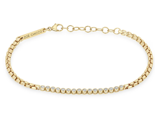 14K SMALL DIAMOND BEZEL TENNIS SEGMENT BOX CHAIN BRACELET