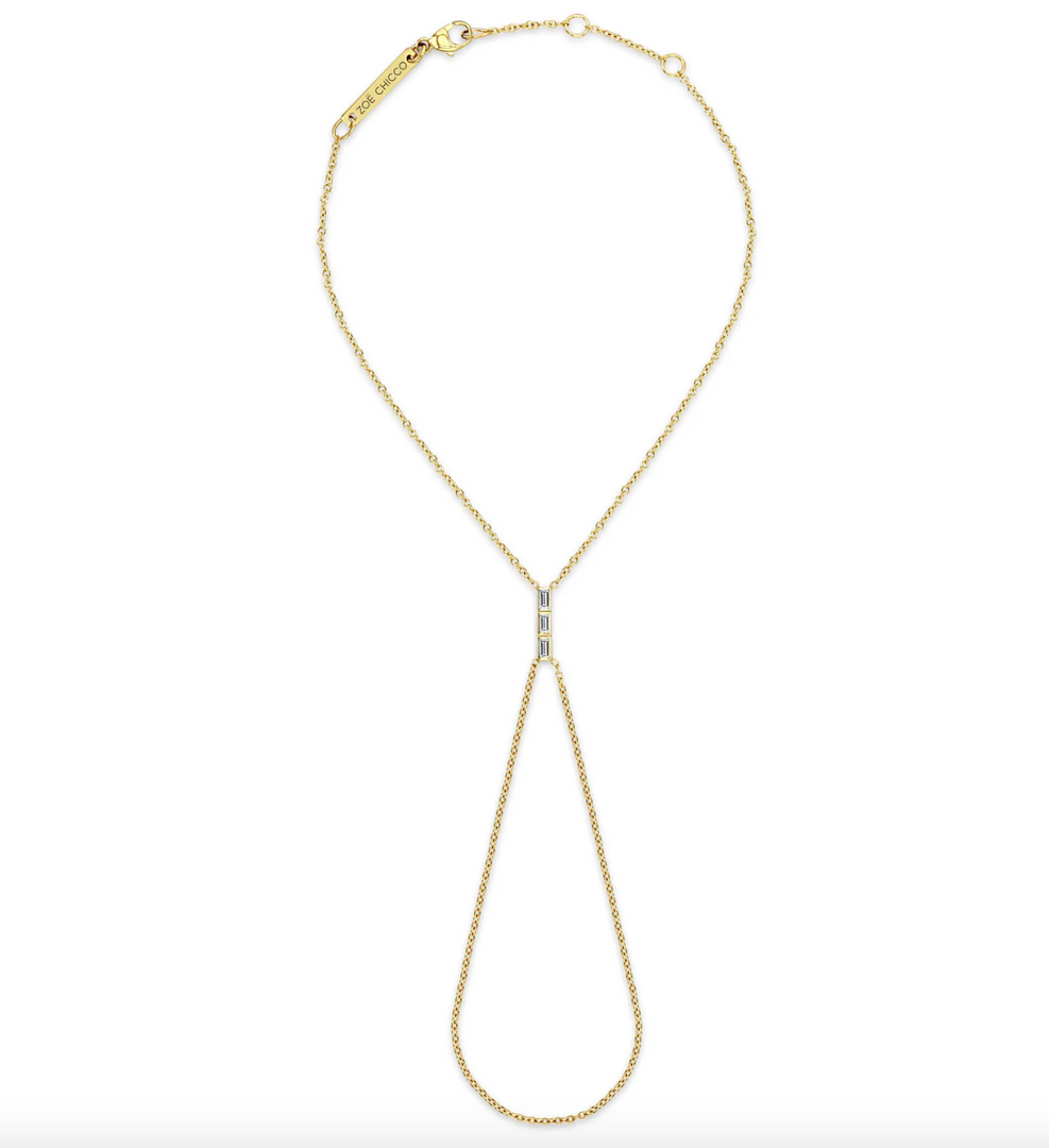 14K CHANNEL SET BAGUETTE DIAMOND BAR HAND CHAIN