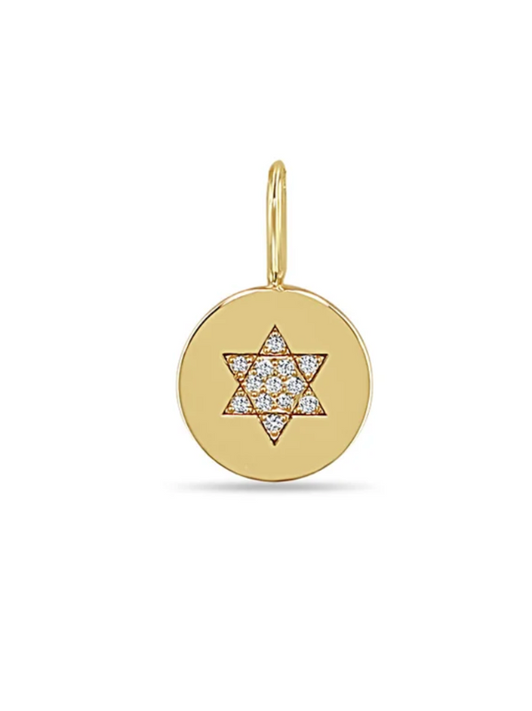 14K SINGLE PAVÉ DIAMOND STAR OF DAVID DISC CHARM PENDANT