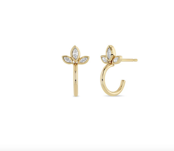 14K MARQUISE DIAMOND FAN HUGGIE HOOPS
