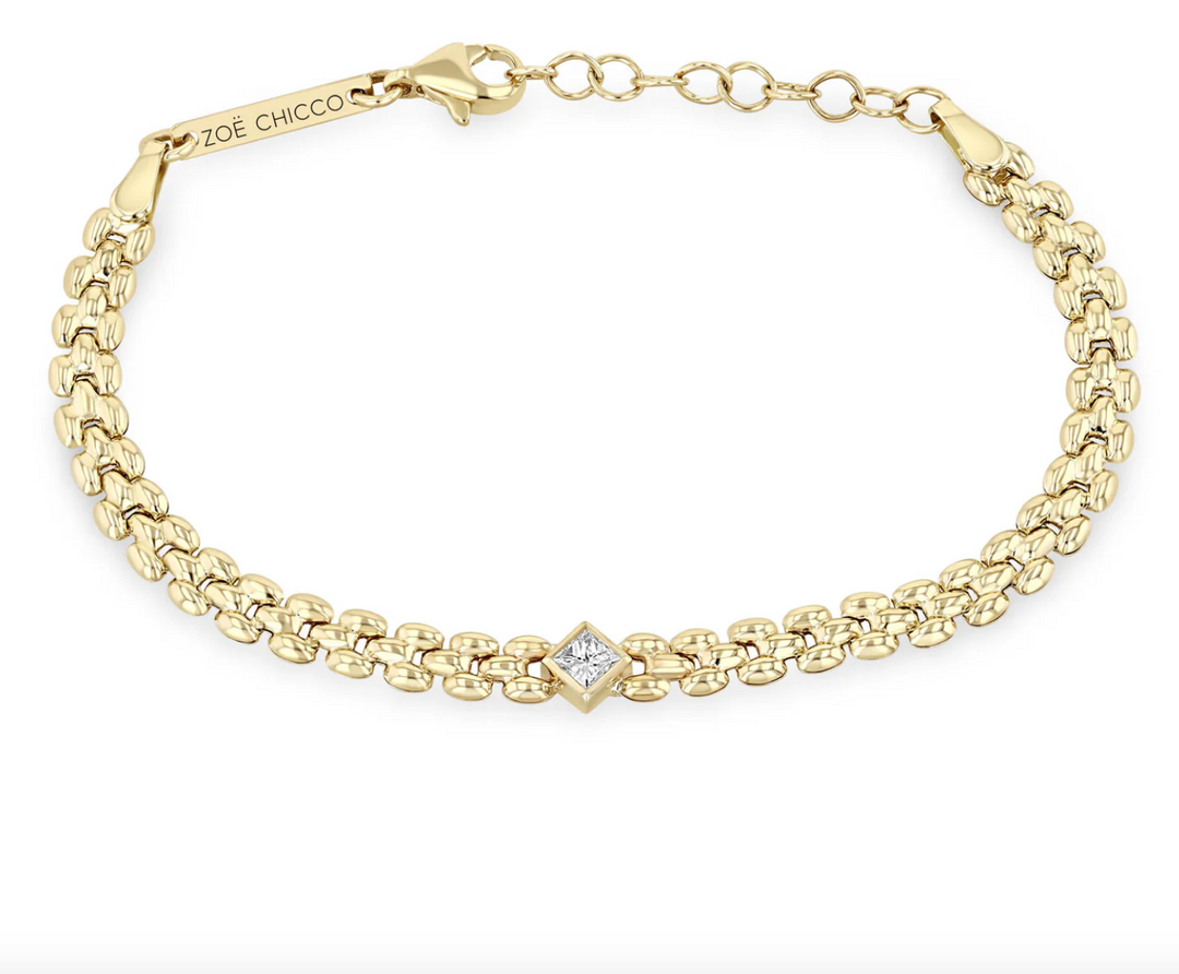 14K PRINCESS DIAMOND SMALL PANTHER CHAIN BRACELET