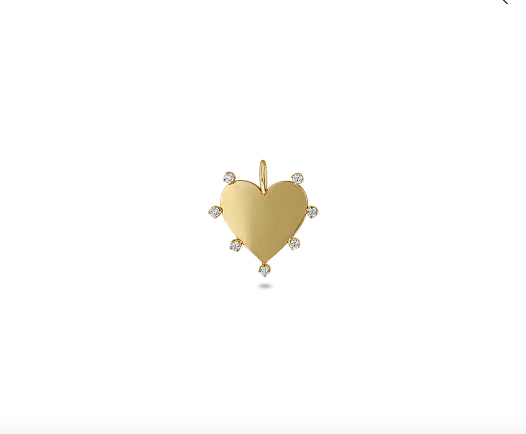 14K SINGLE 7 PRONG DIAMOND HEART CHARM PENDANT