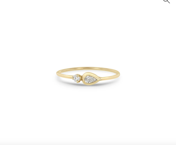 14K PEAR DIAMOND BEZEL & PRONG DIAMOND RING