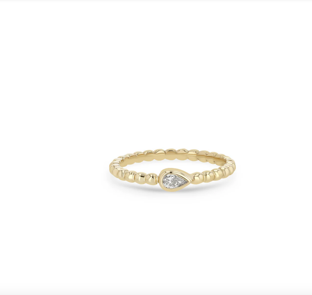 14K HORIZONTAL PEAR DIAMOND BEADED RING