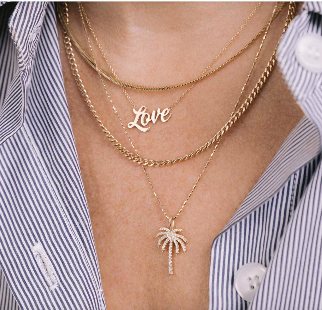 14K PAVÉ DIAMOND PALM TREE NECKLACE