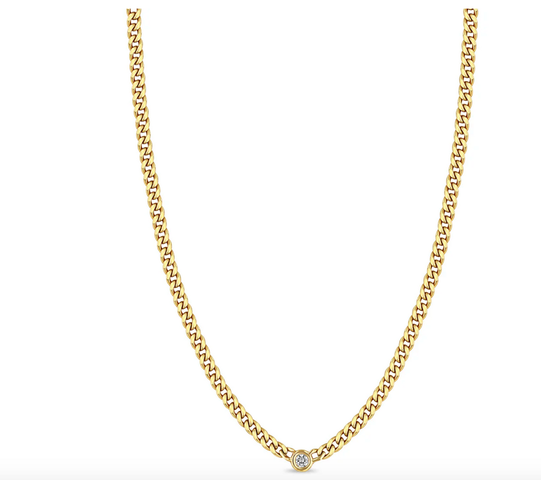 14K SMALL CURB CHAIN NECKLACE WITH FLOATING DIAMOND