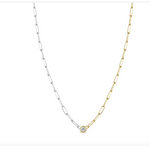 Load image into Gallery viewer, 14K FLOATING DIAMOND TWO TONE GOLD SMALL PAPERCLIP CHAIN NECKLACE
