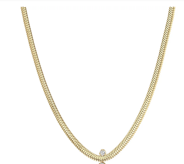 14K 2 MIXED PRONG DIAMOND SNAKE CHAIN NECKLACE
