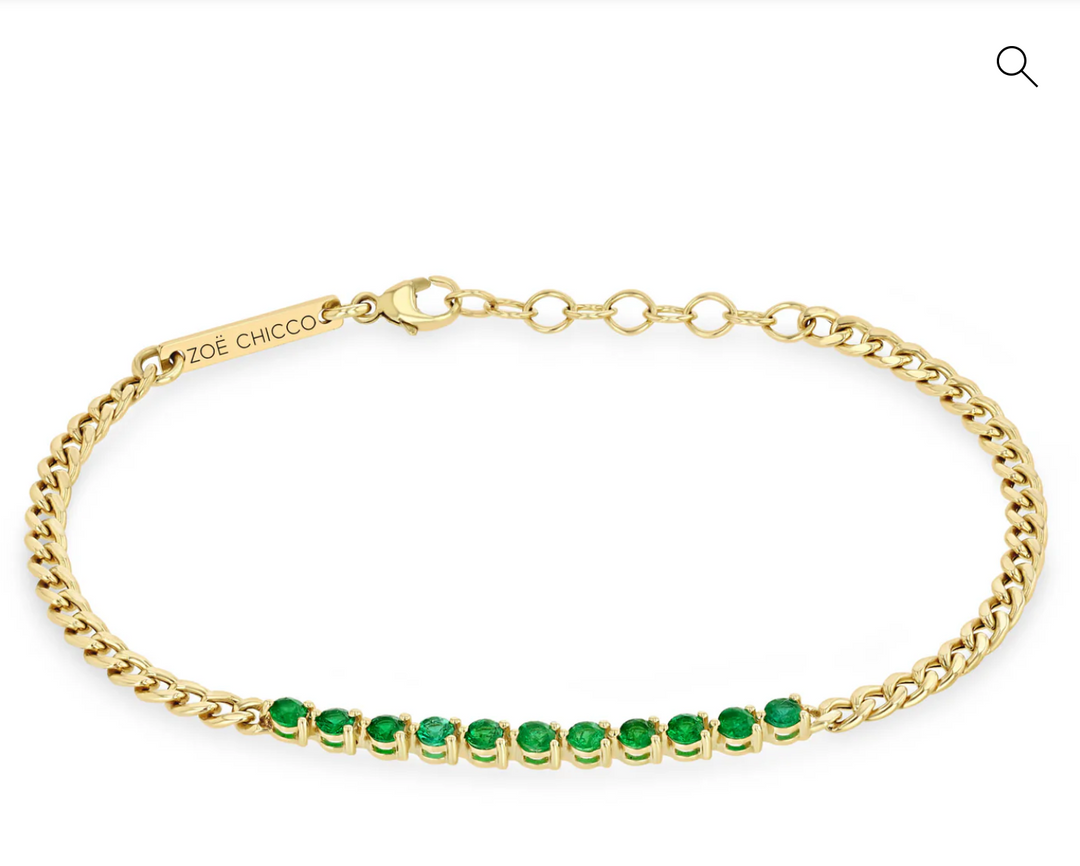 14K EMERALD TENNIS SEGMENT SMALL CURB CHAIN BRACELET