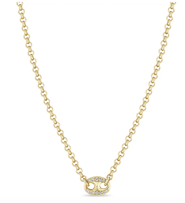 14K LARGE PAVÉ DIAMOND MARINER LINK ROLO CHAIN NECKLACE