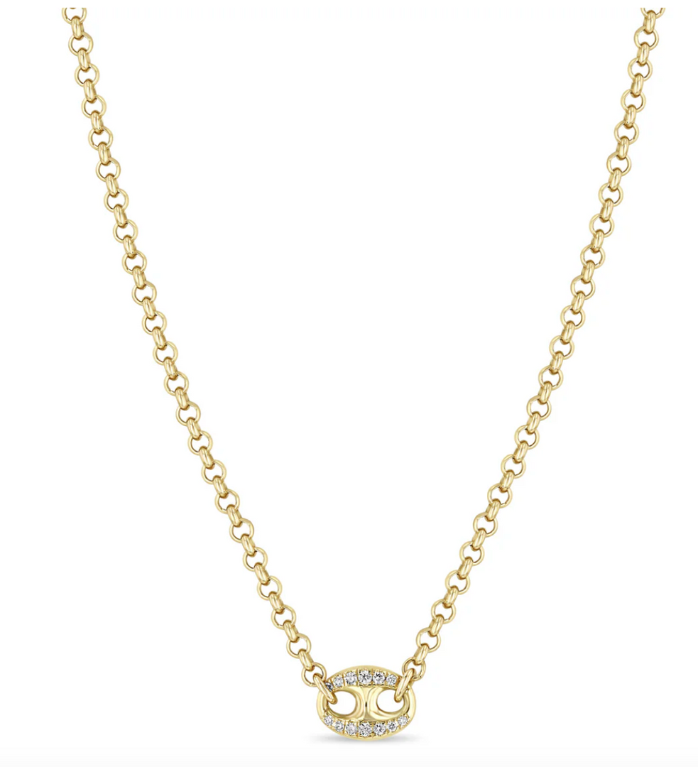 14K LARGE PAVÉ DIAMOND MARINER LINK ROLO CHAIN NECKLACE