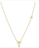 Load image into Gallery viewer, 14K MIDI BITTY DIAMOND PALM TREE NECKLACE WITH ITTY BITTY SUN
