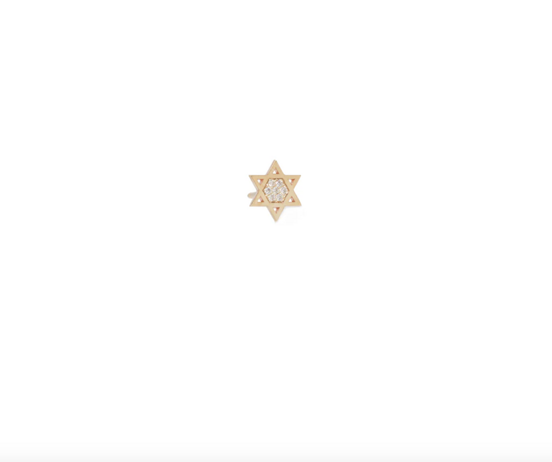 14K MIDI BITTY PAVÉ DIAMOND STAR OF DAVID STUD