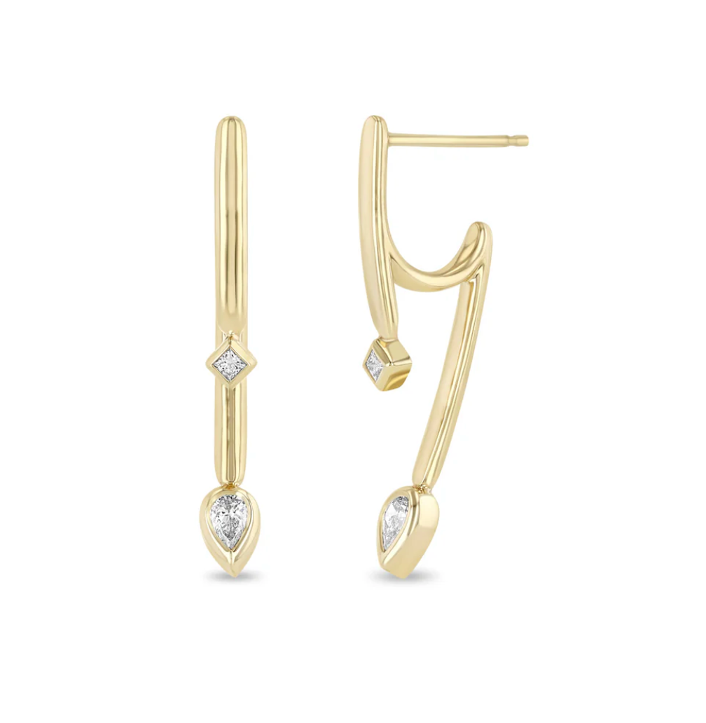 14K PRINCESS & PEAR DIAMOND TALON EARRINGS