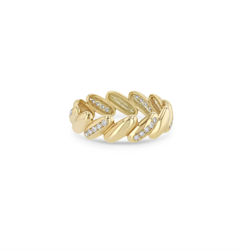 14K GOLD SAN MARCO SOLID ETERNITY RING WITH ALTERNATING PLAIN AND PAVÉ DIAMONDS