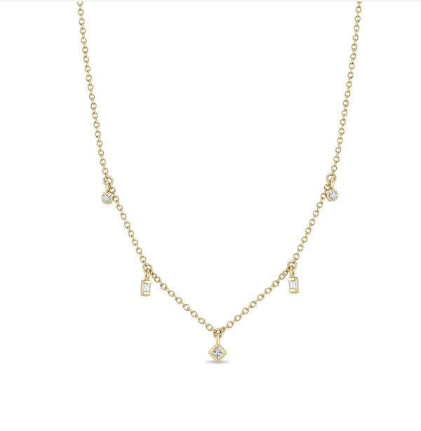 14K GOLD MIXED DIAMOND DANGLE NECKLACE