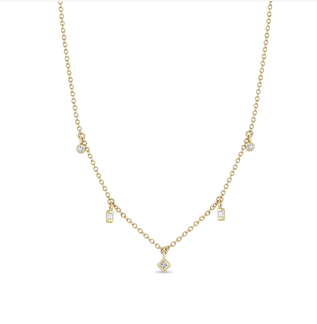 14K GOLD MIXED DIAMOND DANGLE NECKLACE