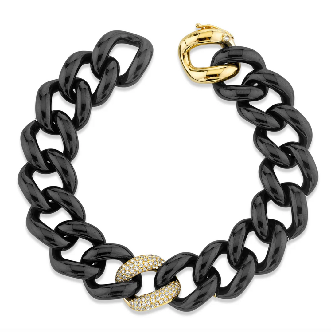 DIAMOND SINGLE PAVE BLACK CERAMIC JUMBO LINK BRACELET