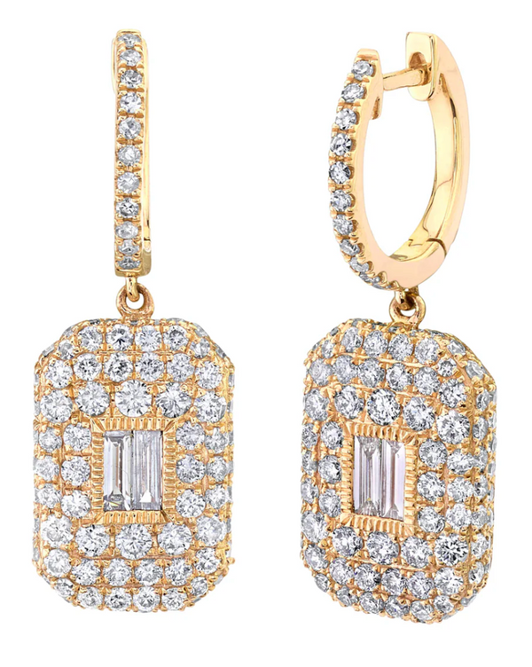 DIAMOND PAVE BAGUETTE DROP EARRINGS