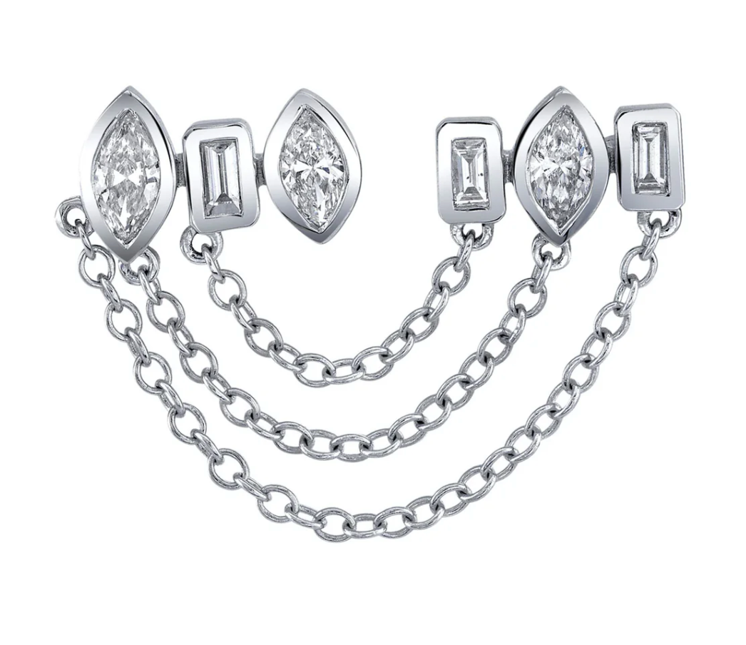 MIXED DIAMOND DUO CHAIN LINK STUD