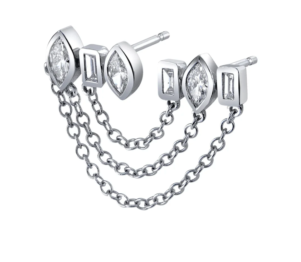 MIXED DIAMOND DUO CHAIN LINK STUD