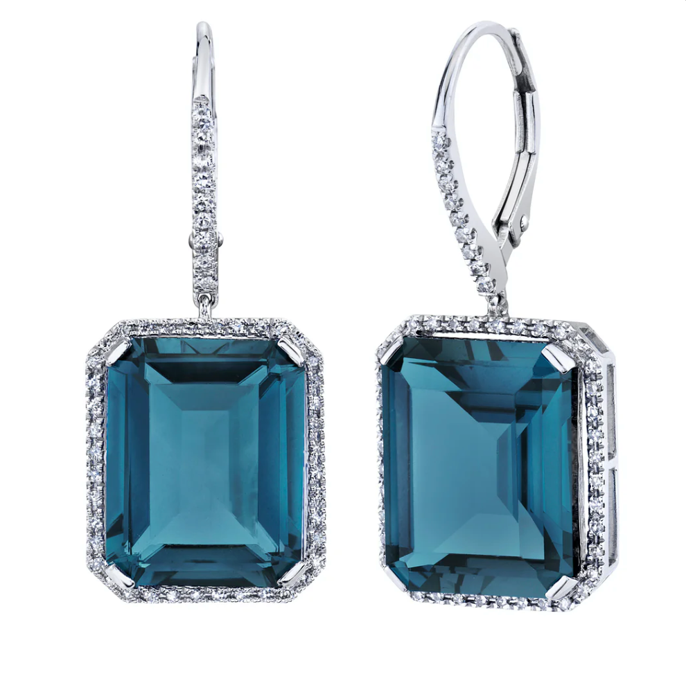 LONDON BLUE TOPAZ & DIAMOND PORTRAIT EARRINGS