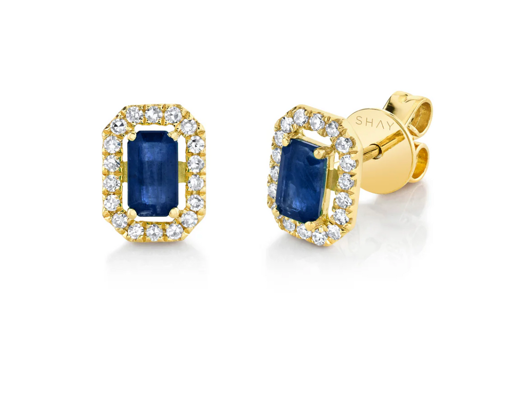 DIAMOND HALO BLUE SAPPHIRE STUDS