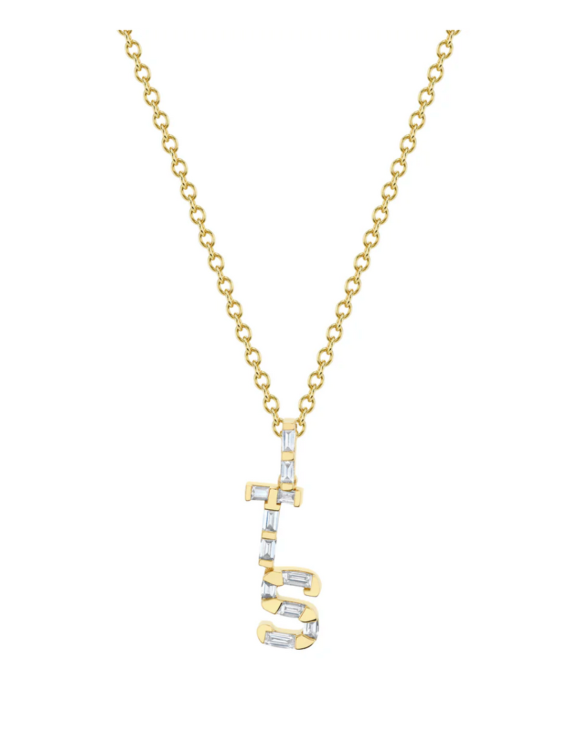 DIAMOND BAGUETTE PERSONALIZED INITIALS PENDANT NECKLACE