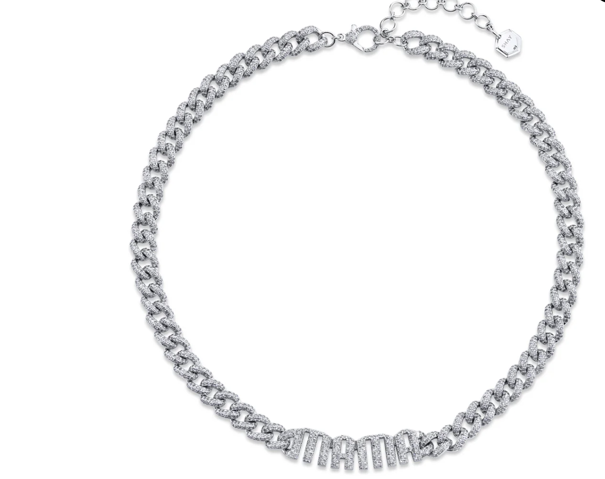 DIAMOND PAVE PERSONALIZED 4 LETTER MEDIUM LINK NECKLACE