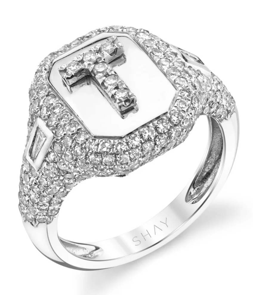 DIAMOND PAVE INITIAL PINKY RING