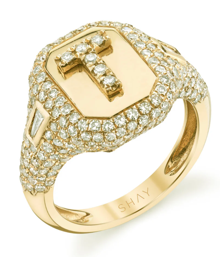 DIAMOND PAVE INITIAL PINKY RING