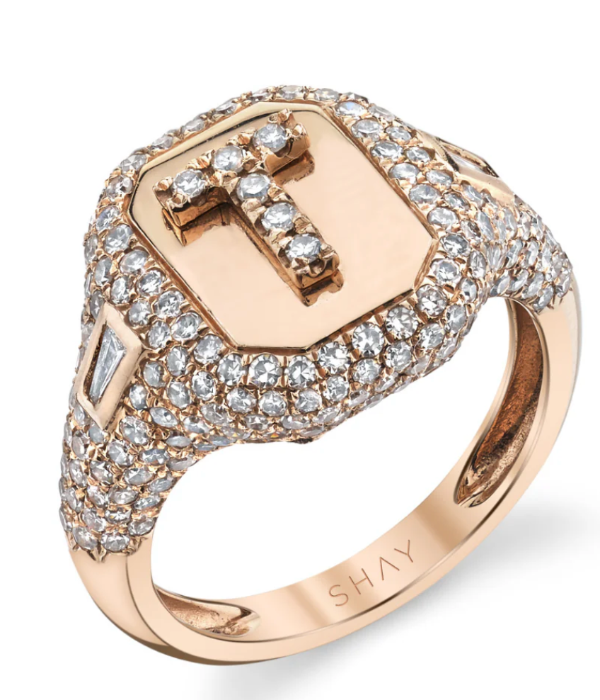 DIAMOND PAVE INITIAL PINKY RING