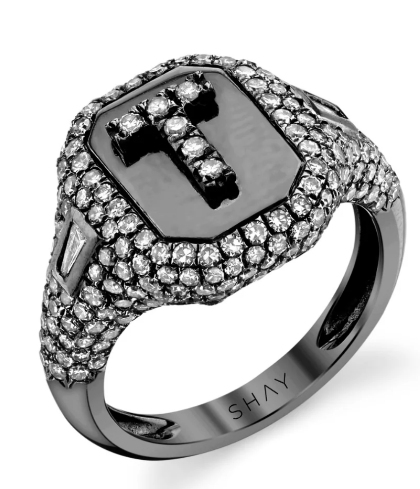 DIAMOND PAVE INITIAL PINKY RING