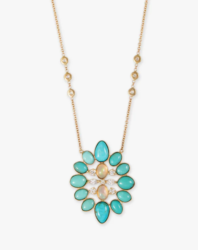 DIAMOND + TURQUOISE OPAL BLOSSOM NECKLACE